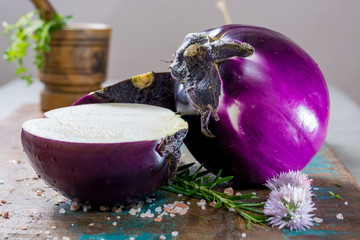 Violet eggplant, fresh healthy vegetables