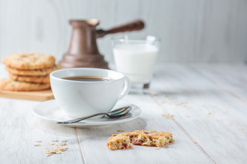 Breakfast with coffee and oatmeal cookies