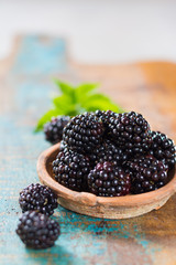 Fresh summer wild blackberries with leaves