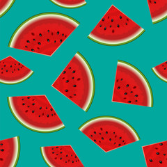 Summer seamless background. Realistic watermelon with slices. Vector illustration