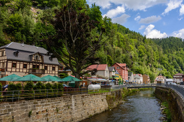 City Hrensko on Kaminitska river in Bohemian Switzerland  national park, Czech Republic