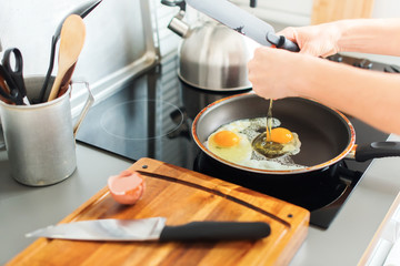 Process Frying Eggs Frying Pan Kitchen Still Life