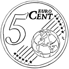 5 Euro cent hand drawn