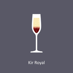 Kir Royal cocktail icon on dark background in flat style
