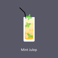Mint Julep cocktail icon on dark background in flat style - obrazy, fototapety, plakaty