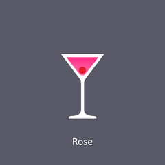 Rose cocktail icon on dark background in flat style