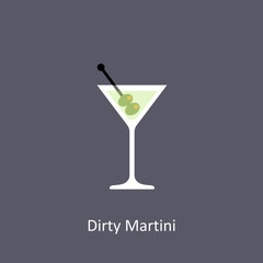 Dirty Martini cocktail icon on dark background in flat style