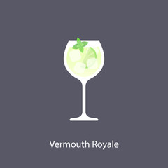 Vermouth Royale cocktail icon on dark background in flat style