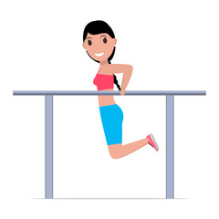 Naklejka premium Vector cartoon girl on gymnastics parallel bars