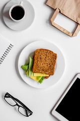 concept of lunch break at work top view mock up