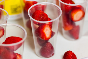 strawberries in glasses prepared for break time