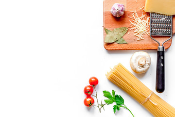 ingredients for cooking paste white background top view mock up