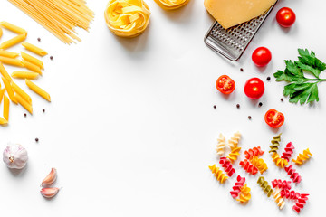 ingredients for cooking paste white background top view mock up