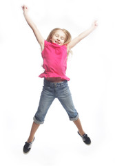 girl jumps on a white background 