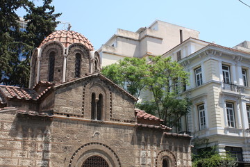 The Church of Panaghia Kapnikarea side view on Emrou street. Church of Panaghia Kapnikarea is a Greek Orthodox church and one of the oldest churches in Athens.