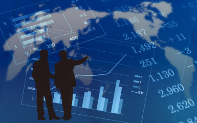 Financial graphs analysis and Businessman