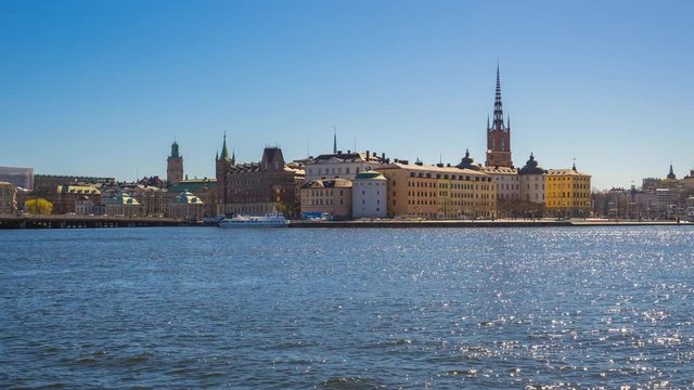 Time Lapse 4k of Stockholm port and skyline in Sweden, timelapse