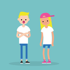 Quarrel conceptual illustration. Two arguing characters. Flat editable vector illustration, clip art