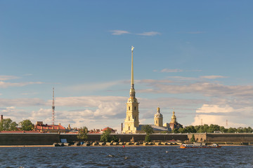 St. Petersburg, Russia - June 28, 2017: Panoramic view of the Neva River embankment in St. Petersburg.