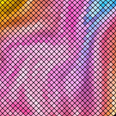 Multicolored abstract glowing background with retro elements of disco ball, vector illustration. Geometric pattern with squares with rounded corners.