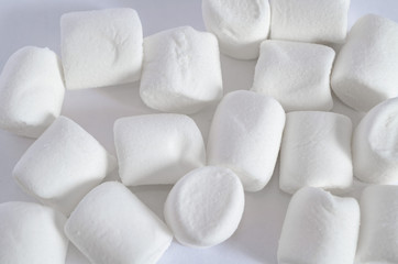 Pattern sweet marshmallow, candy on white background, view white marshmallow,