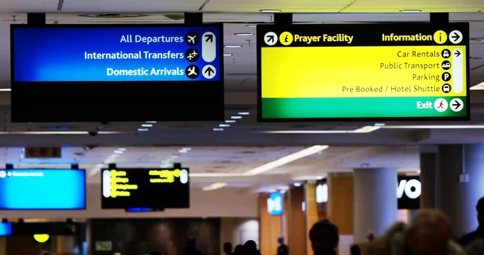Directional signs at airport terminal