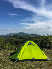 Tourist tent in forest camp,Nern Chang Suek,kanchanaburi,thailand