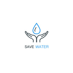 Vector logo design template in linear style - hands holding water drop.