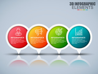 Business 3d infographics vector design template. Can be used for steps, concept with 4 options, parts or processes, workflow, graph, diagram, chart, annual report, marketing icons, info graphics.