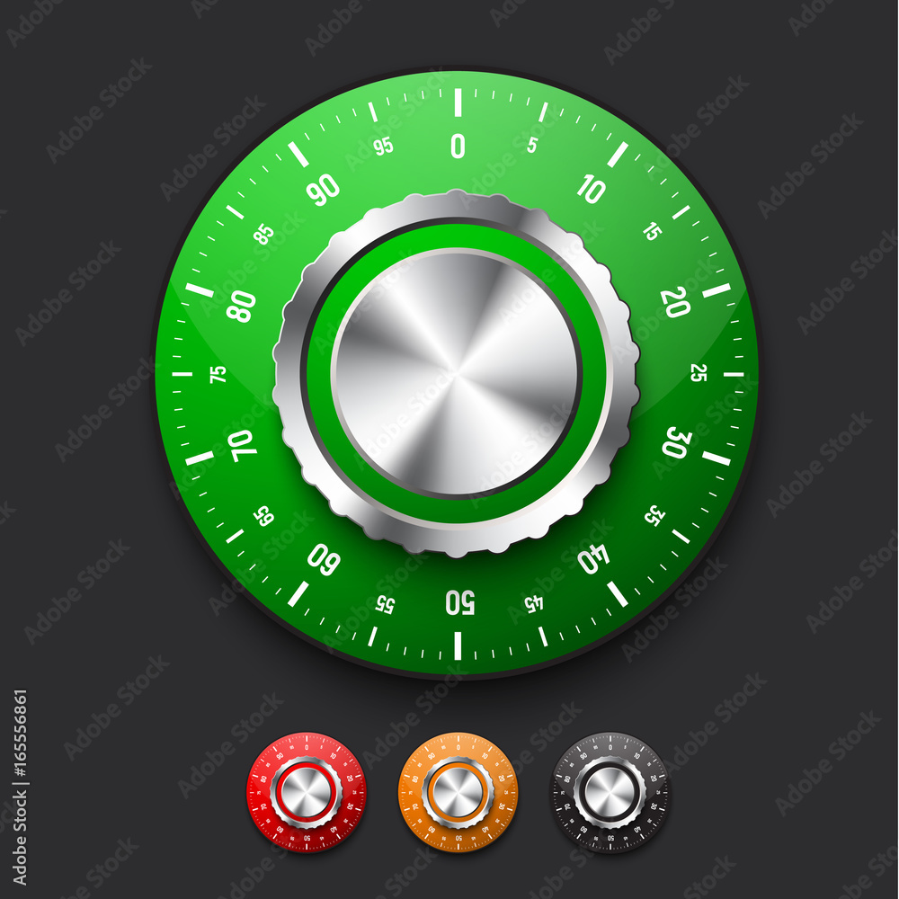 Poster set of realistic locks from the safe with a dial of different colors