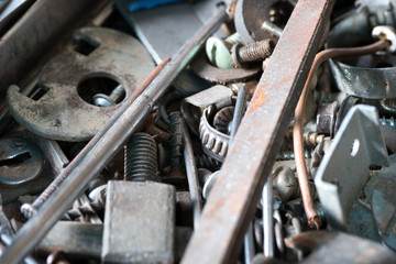 Various metal tools in the garage close up