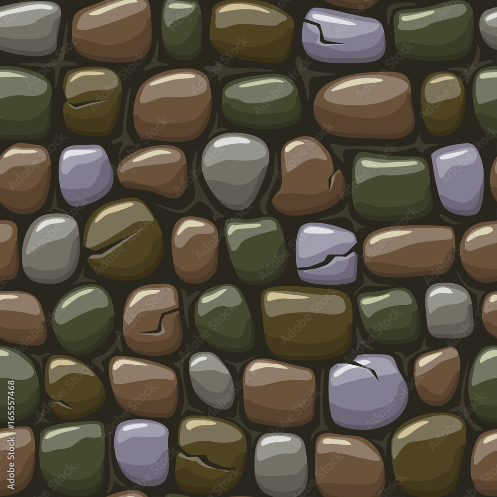 Wall mural view from above cartoon colored stone texture, vector seamless background