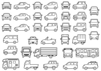シンプルな車の正面と横(線画) © 深澤カラス