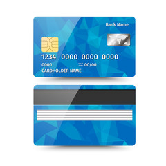 Realistic detailed credit card with abstract geometric design isolated on white background. Vector illustration EPS10