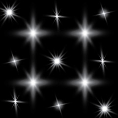 Glowing lights effect, flare, explosion and stars. Special effect isolated on transparent background.