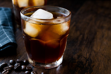 Cold brew coffee with ice or iced coffee.
