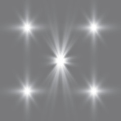 Glowing lights effect, flare, explosion and stars. Special effect isolated on transparent background.