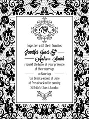 Vintage baroque style wedding invitation card