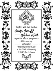 Vintage baroque style wedding invitation card