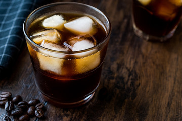 Cold brew coffee with ice or iced coffee.