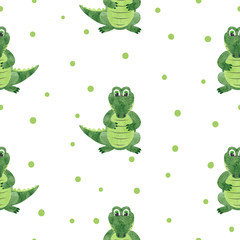 Seamless cartoon crocodiles pattern. Vector background. 