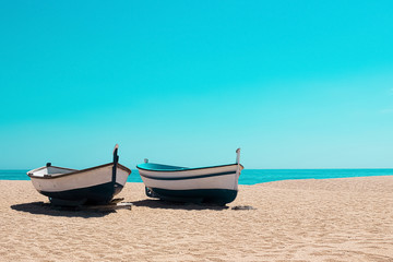 Naklejka na ściany i meble Fishing boats on the beach, Mediterranean