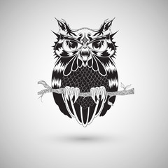 Graphic drawing of owl, tattoo design, vector illustration
