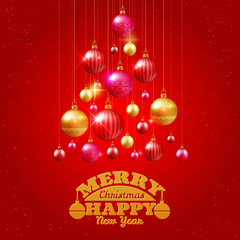 Christmas tree with colorful baubles postcard vector illustration