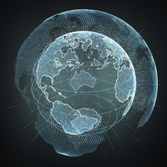 Connections and datas exchanges over the planet Earth 3D rendering