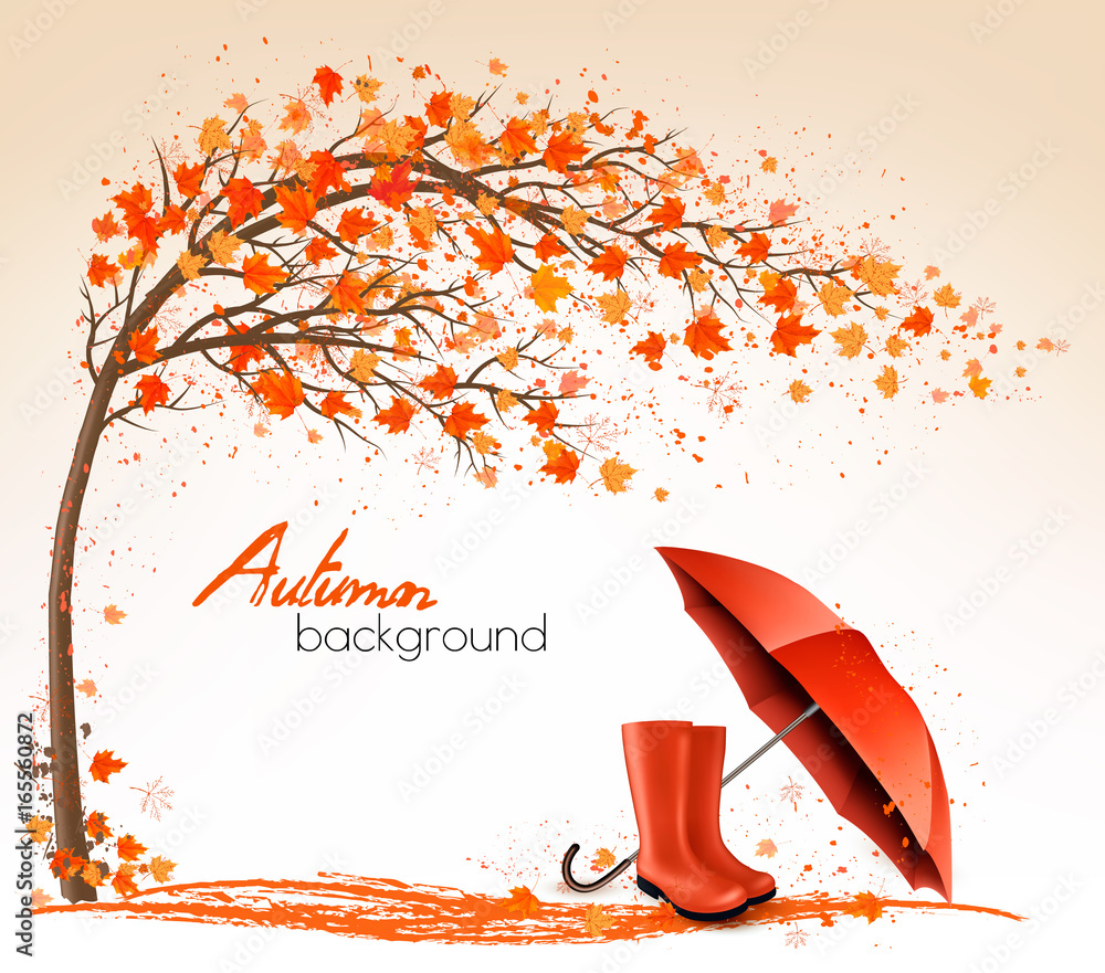 Aufkleber autumn banners with trees and umbrella and rain boots. vector.