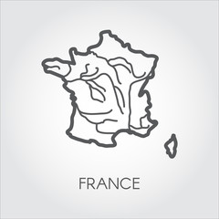 France sketch map. Outline icon of French Republic. European border country on a gray background with signature for different design projects