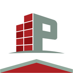 Icons for construction business logo with the initials letter P