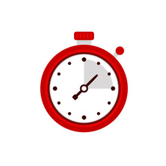 Stopwatch icon. Sport timer on competitions. Trainer holding stopwatch. Start, finish. Time management. Vector illustration flat design. Isolated on background.