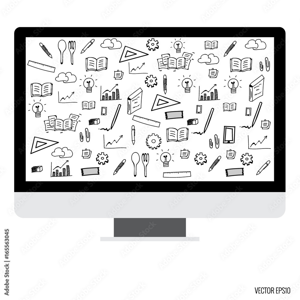 Poster computer display with application icons. vector illustration